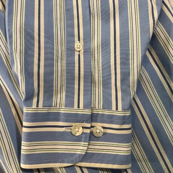 Brooks Brothers 1818 Mens Size Large Non-Iron Shirt 100% Cotton Blue Stripe - Picture 3 of 9